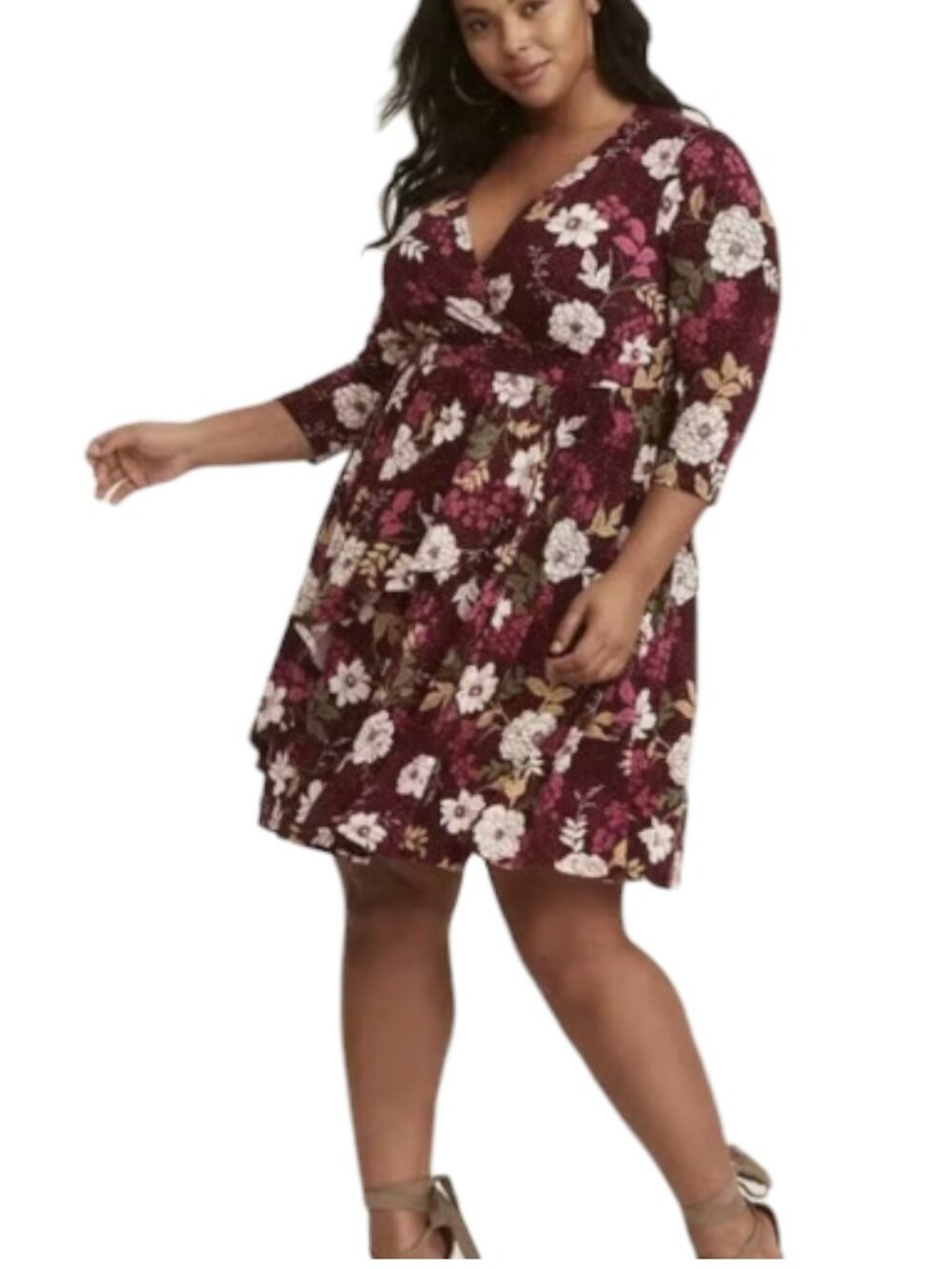 Torrid Burgundy Purple Floral Faux Wrap Dress | 4X